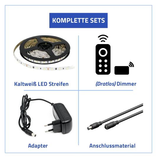 1M - 120 LEDs Komplettset LED-Streifen Kaltweiß