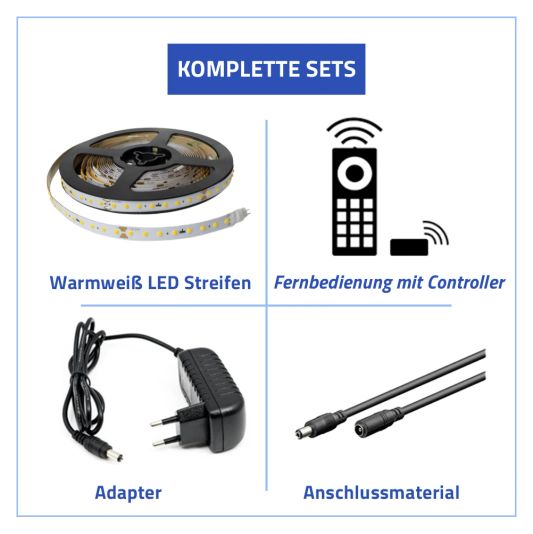 1 Meter LED Streifen Warmweiß komplettes Set - Basic  - 128 leds p/m