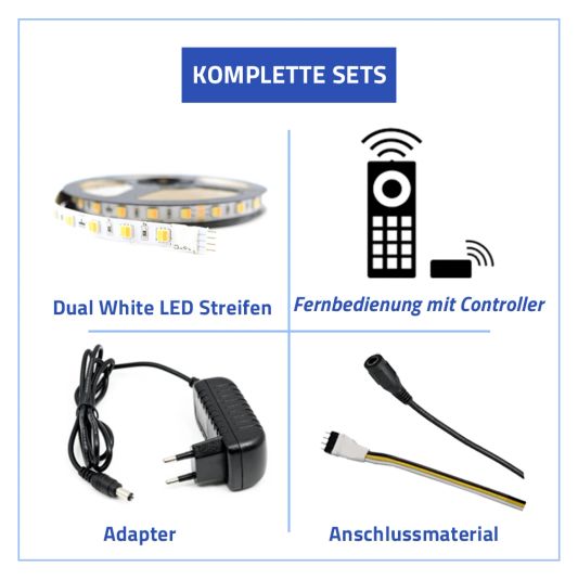 1 Meter Dual White LED Streifen komplettes Set - Premium 120 Led's