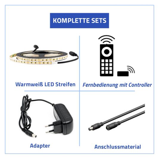 1 Meter LED Streifen Warmweiß Pro - komplettes Set