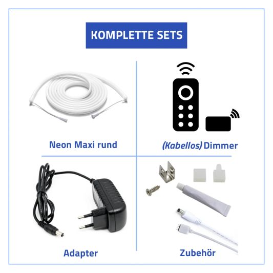 1 Meter RGB Neon LED Flex Maxi rund - komplettes Set Neon Beleuchtung