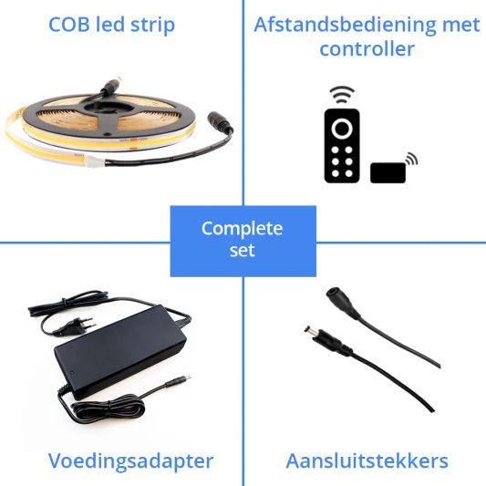 10 Meter Neutralweißer LED Streifen COB mit 384 LEDs p/m - komplettes Set