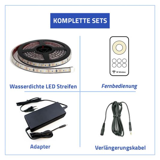 11 Meter Neutralweißer LED Streifen für Außen komplettes Set