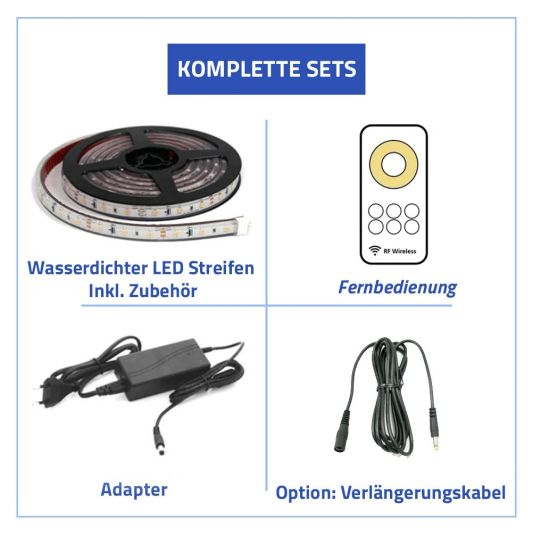 11 Meter Warmweißer LED Streifen für Außen komplettes Set