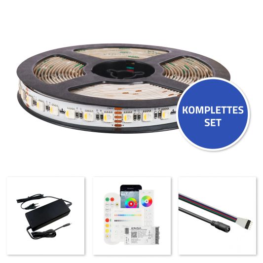 12 Meter RGBW LED Streifen komplettes Set - Pro 96 Led's pro Meter - Multicolor mit Warmweiß