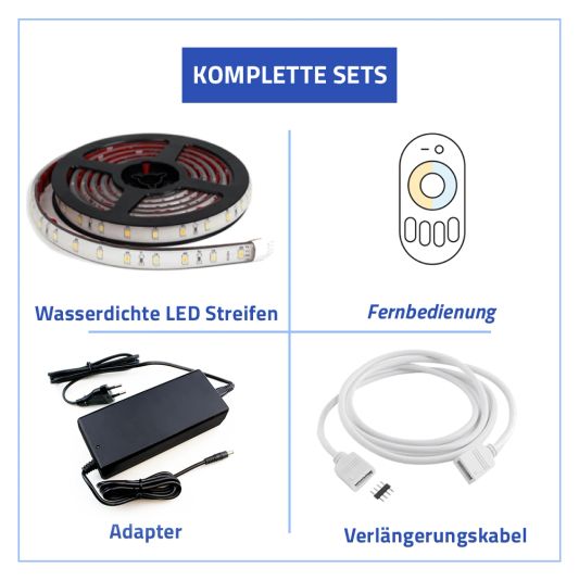 16 Meter Dual White LED Streifen für Außen komplettes Set