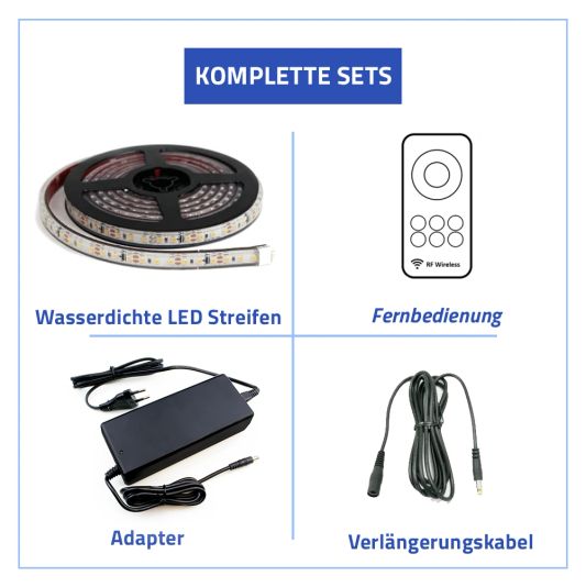 16 Meter Kaltweißer LED Streifen für Außen komplettes Set