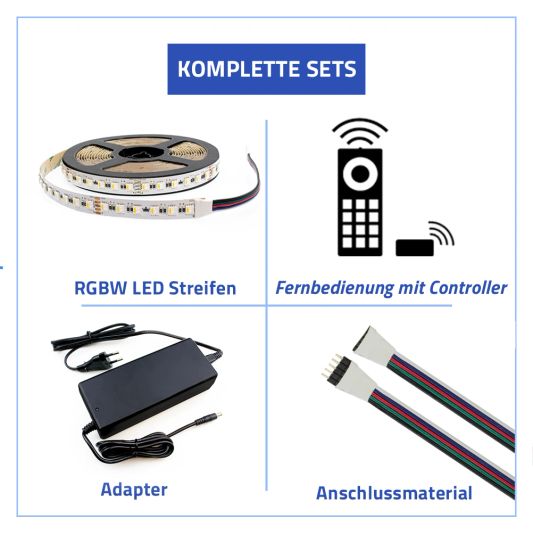 17 Meter RGBW LED Streifen komplettes Set - Pro 96 Led's pro Meter - Multicolor mit Warmweiß