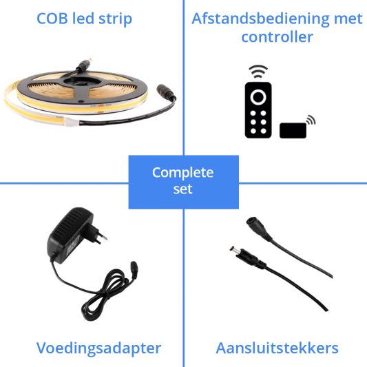 2 Meter Neutralweißer LED Streifen COB mit 384 LEDs p/m - komplettes Set