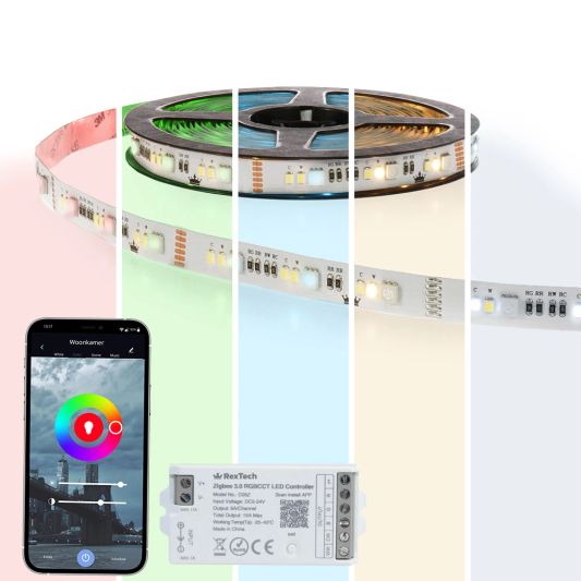 21 Meter komplette Set RGBWW -LED -Streifen mit Zigbee -Steuerung