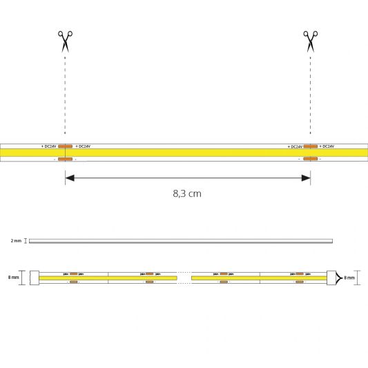3 Meter Neutralweißer Led Streifen COB mit 384 Led's pro Meter - komplettes Set