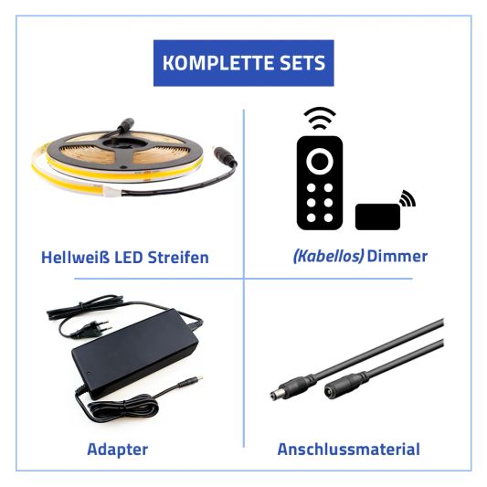 3 m LED Streifen Neutralweiß | Komplettset | COB Premium 504 LEDs p/m