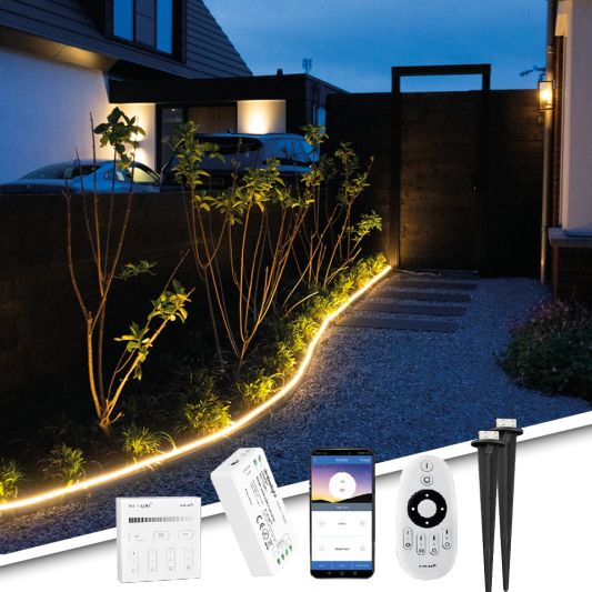 3 Meter Neon LED Flex Midi gerade Warmweiß - komplettes Set Neon Beleuchtung mit Erdspieß