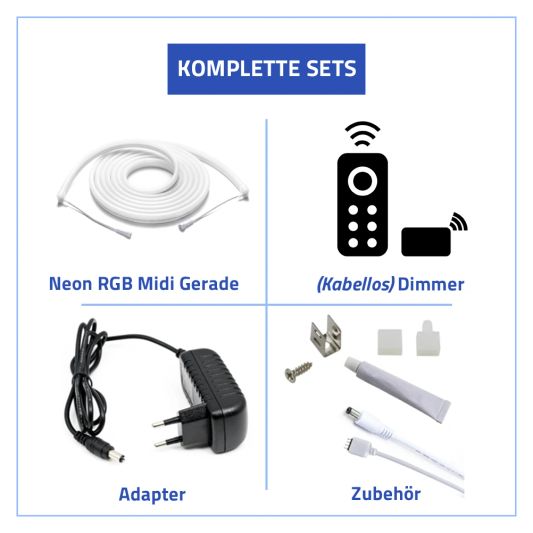 4 Meter RGB Neon LED Flex Midi gerade - komplettes Set Neon Beleuchtung