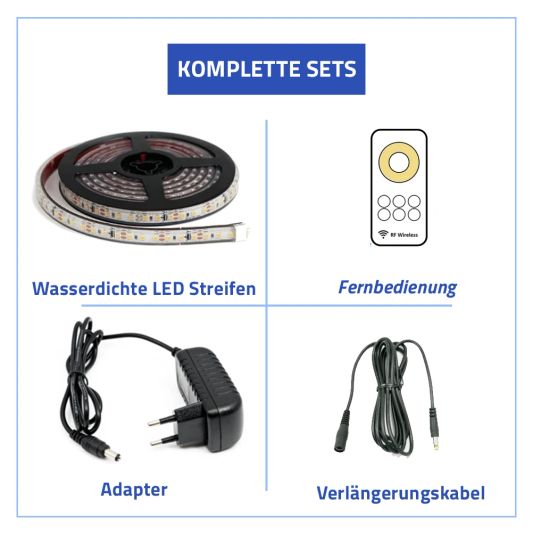 5 Meter Neutralweißer LED Streifen für Außen komplettes Set