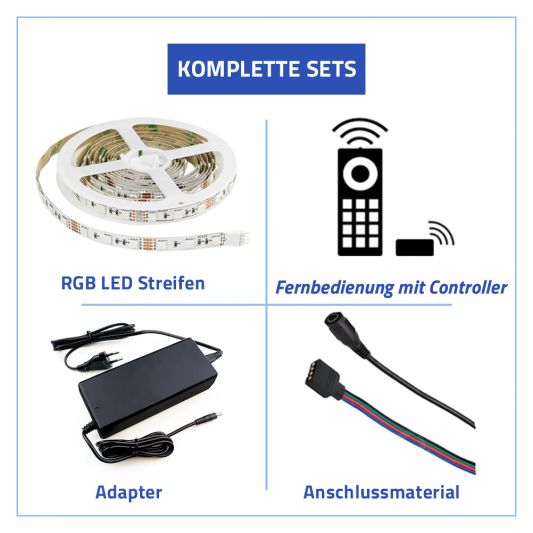 50 Meter RGB LED Streifen komplettes Set - 3000 Led's