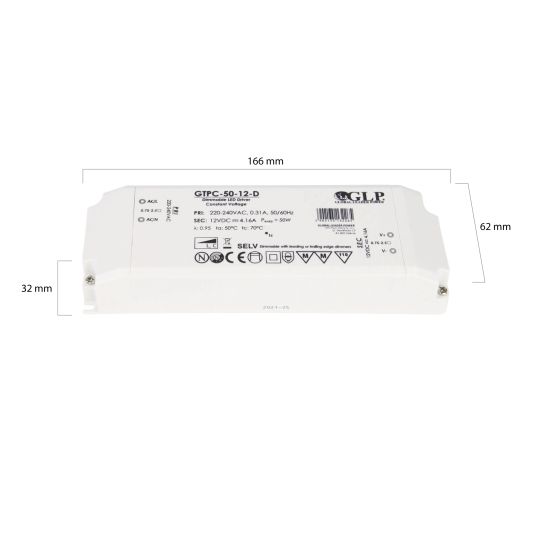 50W - 12V Professioneller kompakter dimmbarer LED-Treiber