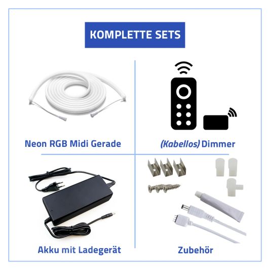 6 Meter RGB Neon Flex Midi gerade - komplettes Set Neon Beleuchtung mit Erdspieß