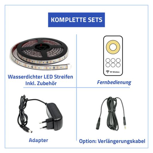 7 Meter Warmweißer LED Streifen für Außen komplettes Set