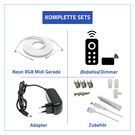 8 Meter Neon LED Flex Midi gerade Warmweiß - komplettes Set Neon Beleuchtung