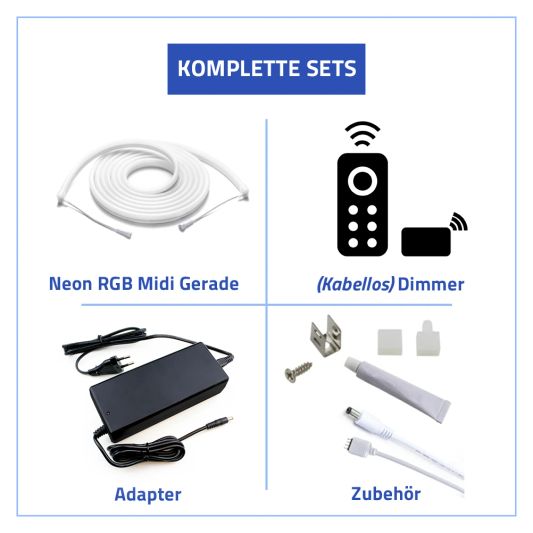 8 Meter RGB Neon LED Flex Midi gerade - komplettes Set Neon Beleuchtung
