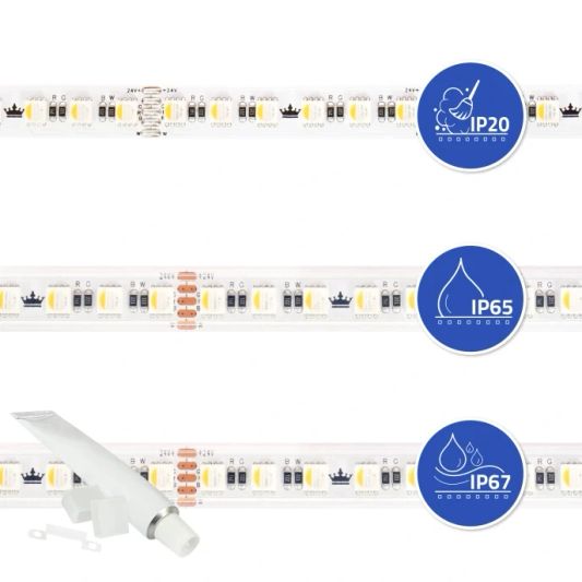 8 Meter RGBW LED Streifen pro Metereterit 96 Led's - Multicolor mit Warmweiß - Einzelner Streifen
