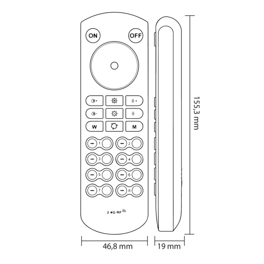 8-Zonen RF Touch Fernbedienung – 150 Meter Reichweite - inkl. Controller