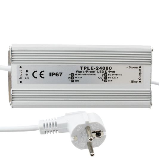 80 Watt - 24V / 3.3A wasserdichter Adapter für LED Streifen
