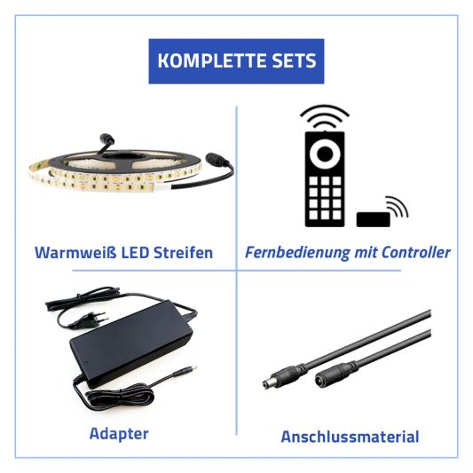 9 Meter LED Streifen Warmweiß Pro - komplettes Set