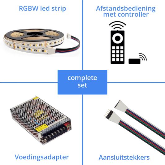 9 Meter RGBW LED Streifen komplettes Set - Pro 96 Led's pro Meter - Multicolor mit Neutralweiß