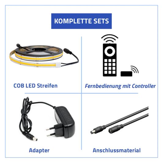 9 Meter Warmweißer LED Streifen COB Premium mit 504 LEDs p/m - komplettes Set
