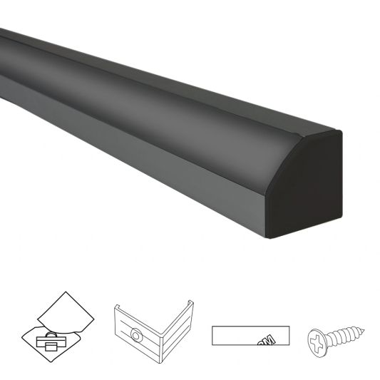 Aluminium Led Streifen Eckprofil schwarz 3M breit - Komplett mit Abdeckkappe