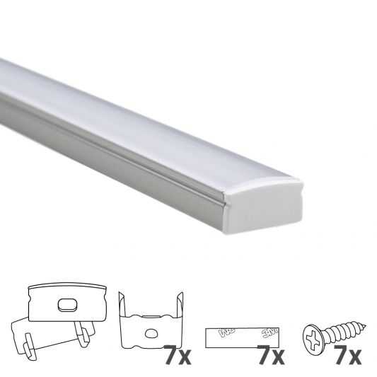 Aluminium LED Streifen Profil Aufbau 3M - 7 mm hoch - komplett mit Abdeckkappe