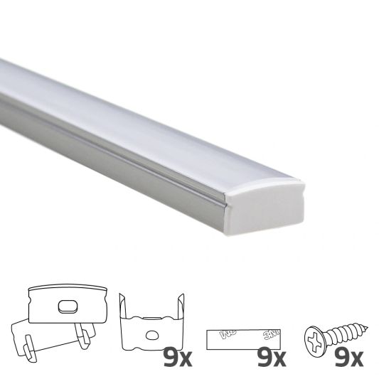 Aluminium LED Streifen Profil Aufbau 4M - 7 mm hoch - komplett mit Abdeckkappe