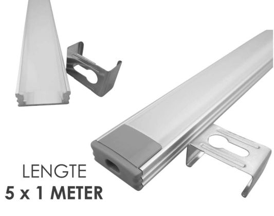 Aluminium LED Streifen Aufbauprofil 5M - 8 mm hoch - komplett mit AbschlusskAppe