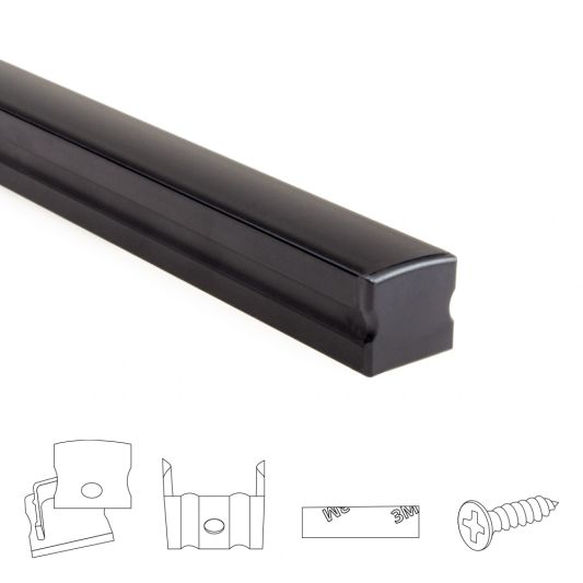 Aluminium LED Streifen Profil schwarz Aufbau 3M - 15 mm hoch - komplett mit AbschlusskAppe