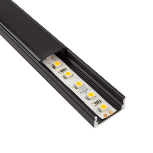 Aluminium LED Streifen Profil schwarz Aufbau 1M - 7 mm hoch - komplett mit Abdeckkappe