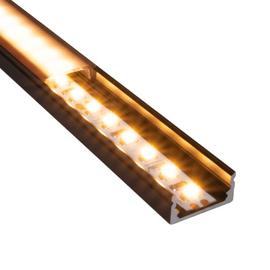Aluminium LED Streifen Profil schwarz Aufbau 1M - 7 mm hoch - komplett mit Abdeckkappe