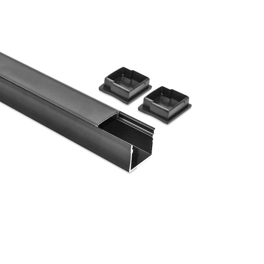 Aluminium Led Streifen Profil schwarz Aufbau 1M - breit und hoch - komplett mit Abdeckkappe