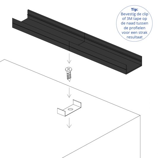 Aluminium Led Streifen Profil schwarz Aufbau 3M - breit und niedrig - komplett mit Abdeckkappe