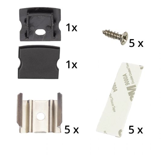 Aluminium LED Streifen Profil schwarz Aufbau 2M - 15 mm hoch - komplett mit AbschlusskAppe