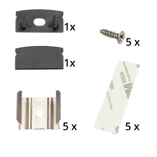 Aluminium LED Streifen Profil schwarz Aufbau 3M - 7 mm hoch - komplett mit AbschlusskAppe