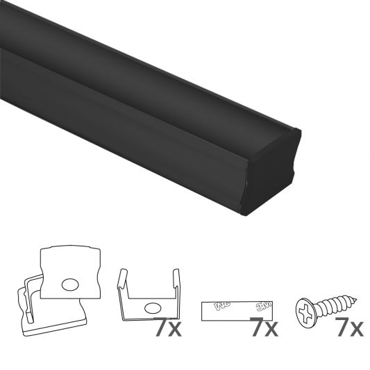 Aluminium Led Streifen Profil schwarz Aufbau 3M - breit und hoch - komplett mit Abdeckkappe