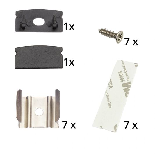 Aluminium LED Streifen Profil schwarz Aufbau 4M - 7 mm hoch - komplett mit AbschlusskAppe