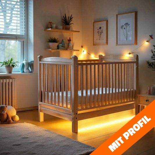 Bettbeleuchtung 1 Seite komplettes Set 1 Meter LED Streifen Warmweiß mit Bewegungssensor und Eckprofil