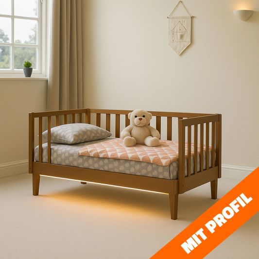 Bettbeleuchtung 1 Seite komplettes Set 1 Meter LED Streifen Warmweiß mit Bewegungssensor und Eckprofil