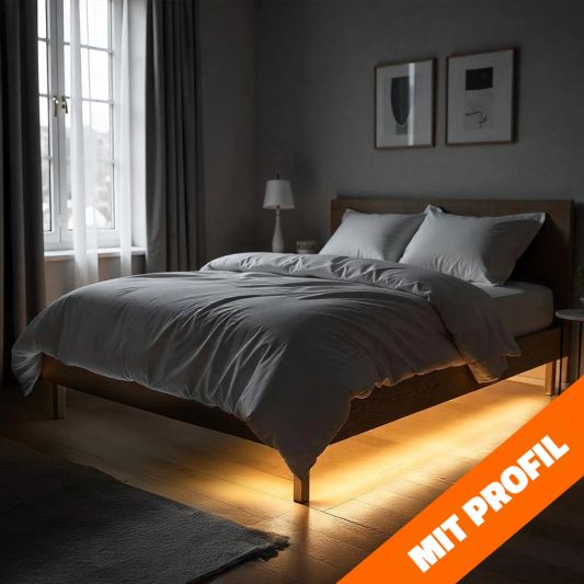Bettbeleuchtung 1 Seite komplettes Set 2 Meter LED Streifen Warmweiß mit Bewegungssensor und Eckprofil