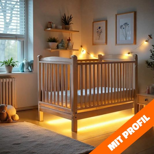 Bettbeleuchtung 2 Seiten komplettes Set 1 Meter LED Streifen Warmweiß mit Bewegungssensor und Eckprofil