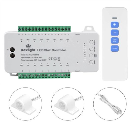 Dynamische TreppenstufenlichtBedienung mit Sensoren und Fernbedienung - 9 Programme