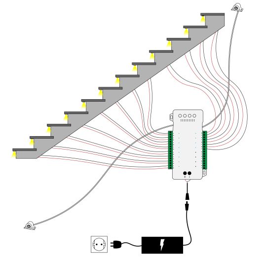 Dynamische TreppenstufenlichtBedienung mit Sensoren und Fernbedienung - 9 Programme